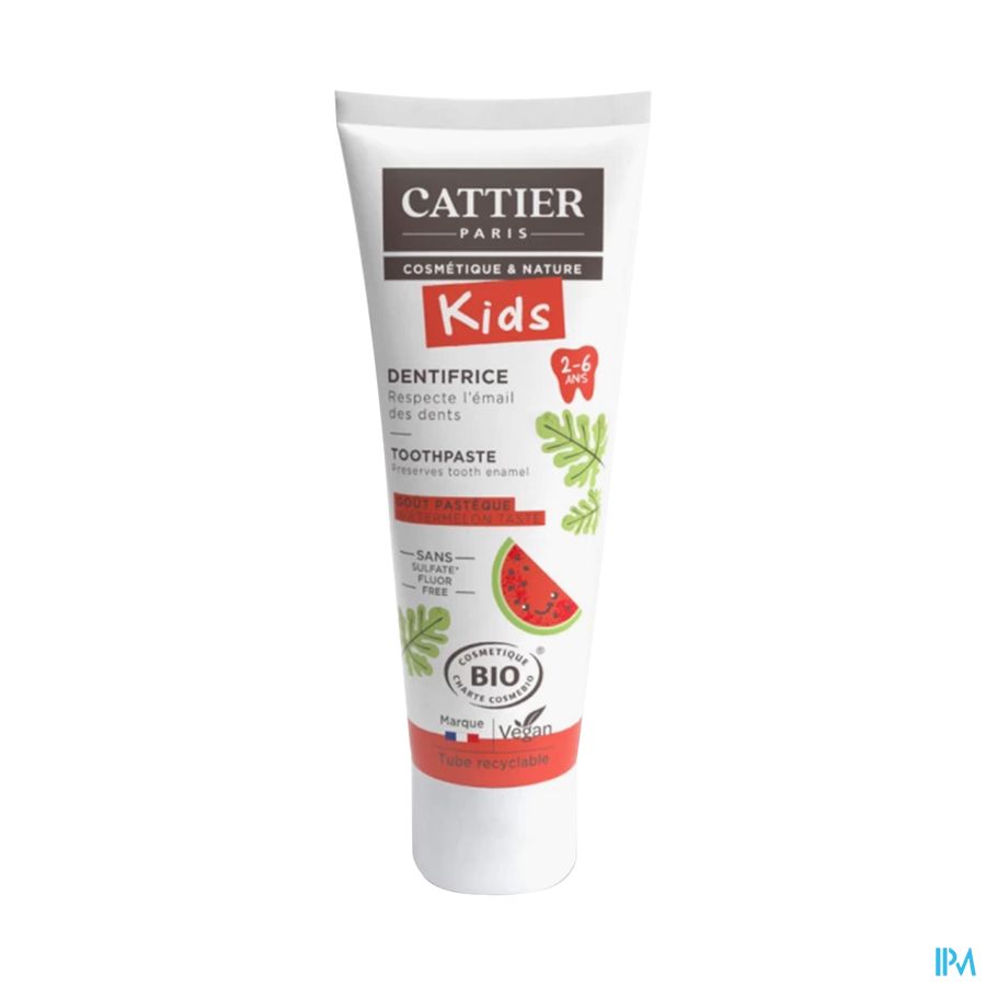 vignette Cattier Kids Dentifrice 2/6ans Pasteque 50ml Sans Etui Exclusivite Magasins Bio
