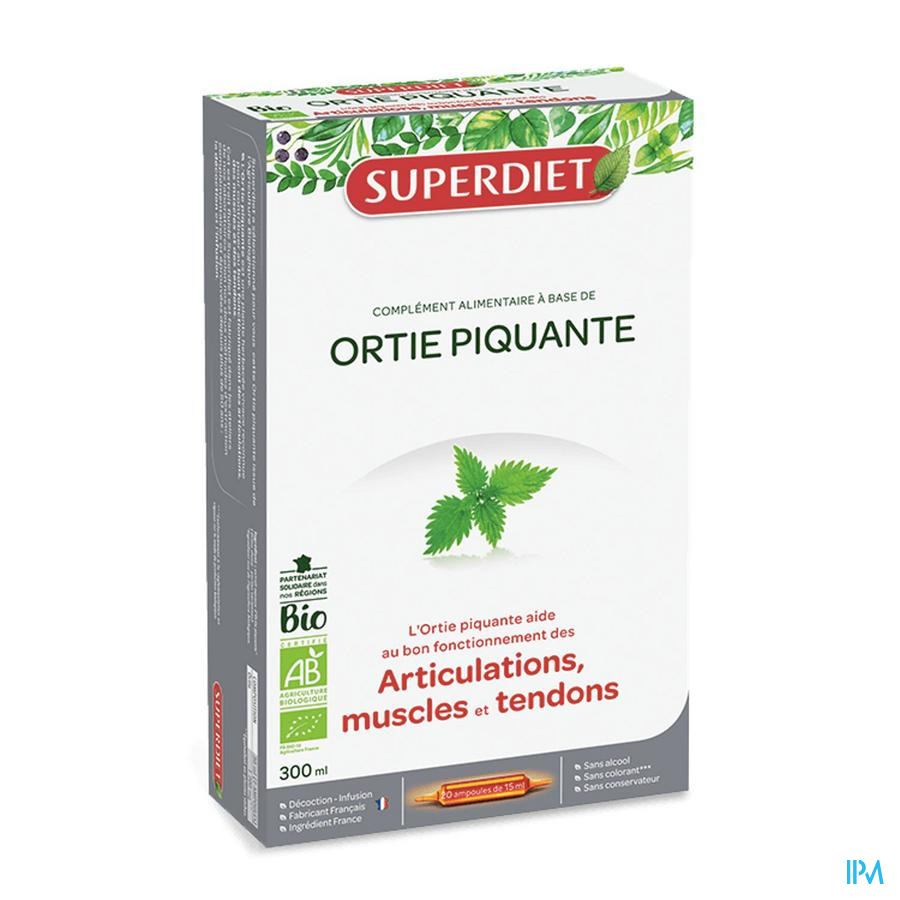 vignette Superdiet Ortie Piquante Bio Ampoule Buvable 15ml 20