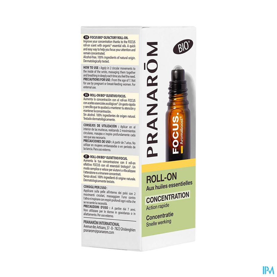 produit PRANAROM AROMABOOST ROLLER FOCUS BIO 5ML