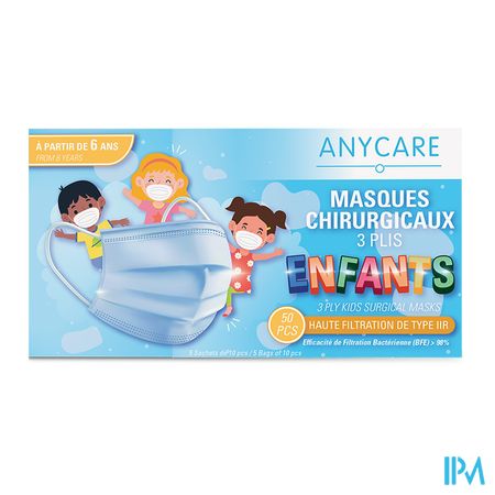 produit Anycare Masque Chirurgical 3plis Enfant +6ans 50