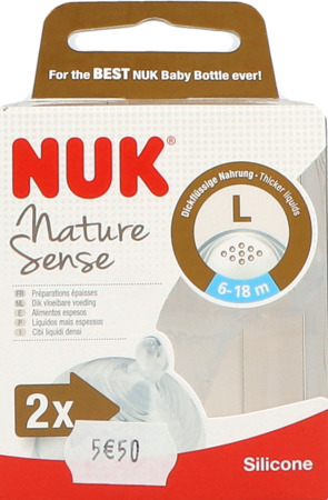 vignette Nuk Tetine Nature Sense 6-18m l 9 Trous Silicone Jusqu A Ecoulement Des Stocks X2