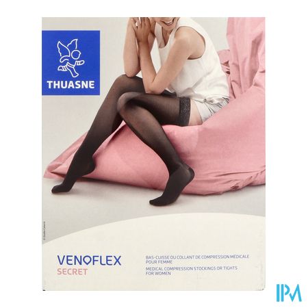 vignette Thuasne Venoflex2 Secret Bas Cuisse Autofixant Pied Ouvert Beige Dore Normal T1