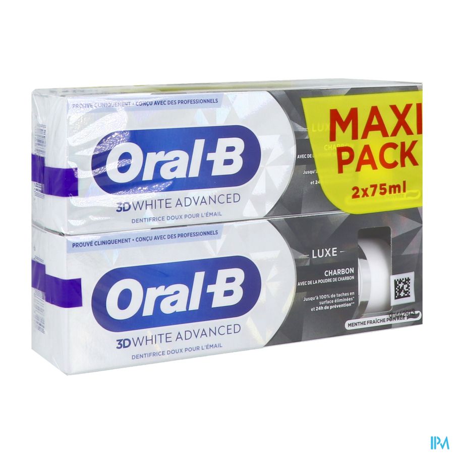 vignette ORAL B 3D WHITE ADVANCE LUXE CHARB 2X75ML