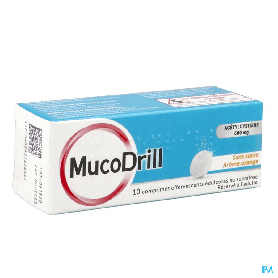 vignette MUCODRILL 600MG CPR EFF ORANG 10