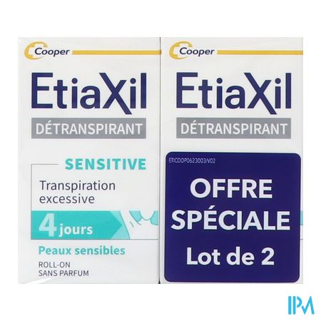 vignette Cooper Etiaxil Detranspirant Aisselles Peaux Sensibles Roll On 15ml X2