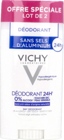 vignette Vichy Deodorant Sans Sel Aluminium 24h Stick 40ml X2