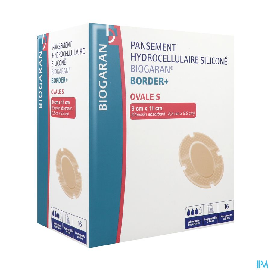 vignette Biogaran Border + Ovale Pansement Hydrocellulaire Silicone S 9cm X 11cm 16