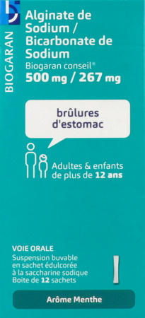vignette Alginate De Sodium Bicarbonate De Sodium Biogaran Conseil Suspension Buvable 10ml Sachet 12