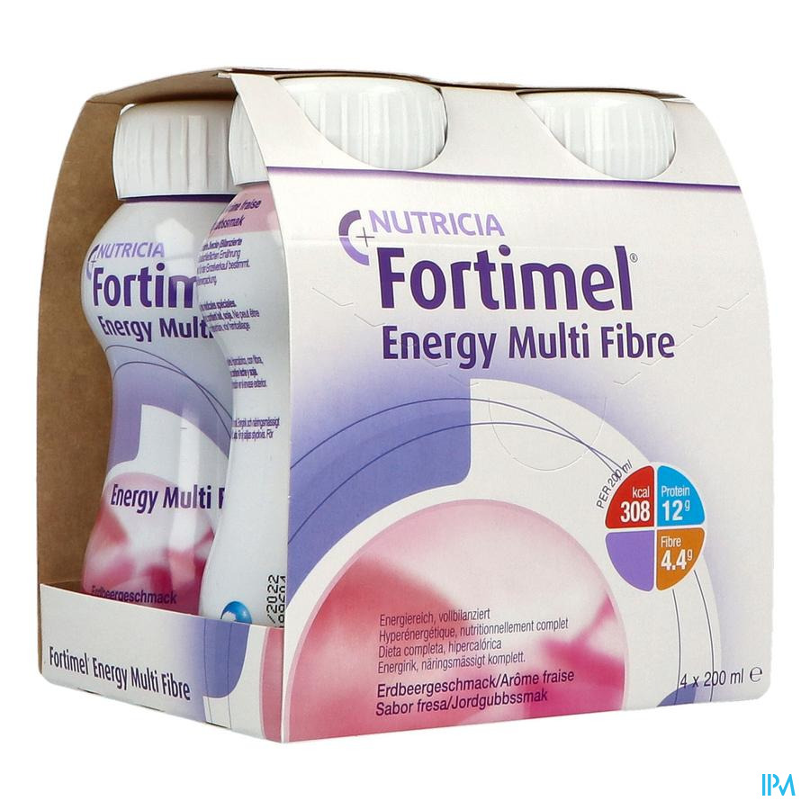 vignette Fortimel Energy Multifibres Fraise Bouteille 200ml X4