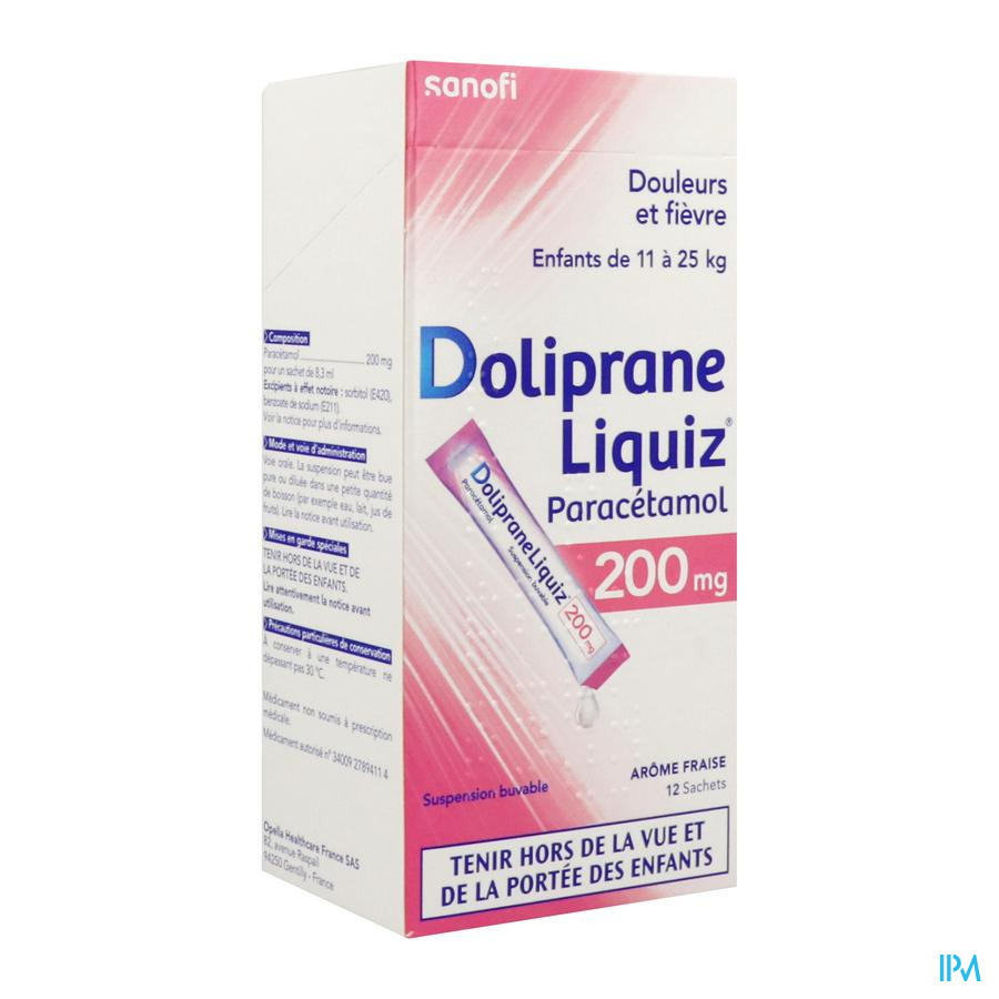 vignette Dolipraneliquiz 200mg Sans Sucre Sachet 12
