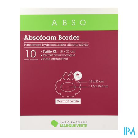 vignette Marque Verte Absofoam Border Oval Pansement Hydrocellulaire 18cm X 22cm 10