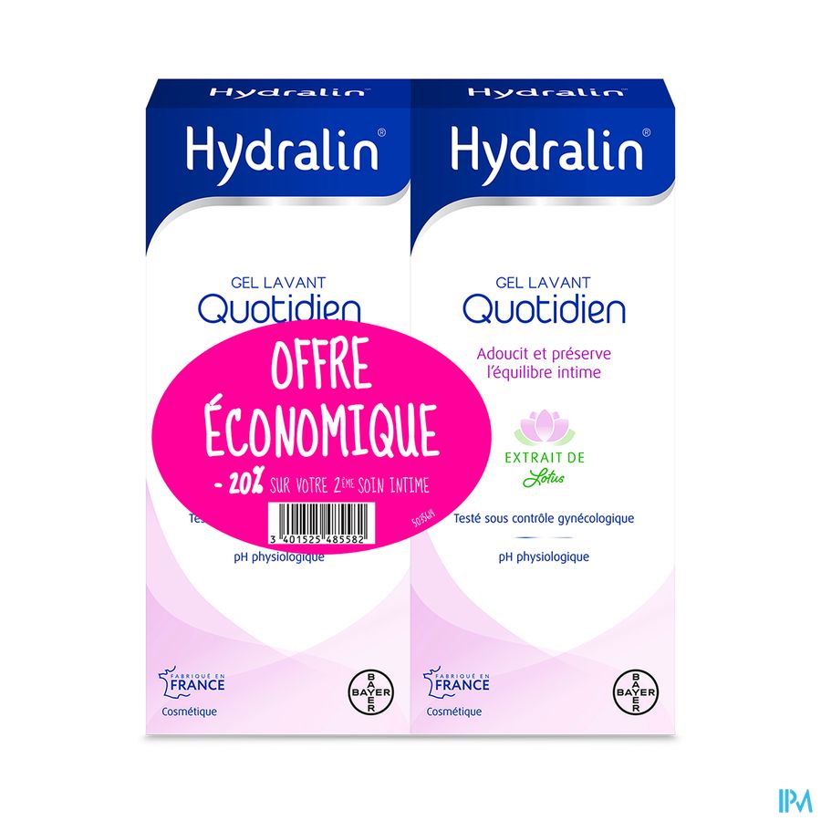 vignette Hydralin Quotidien Gel Lavant 200ml X2 + Off