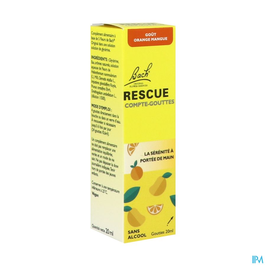 produit Rescue Bach Compte Gouttes Gout Orange Mangue 20ml
