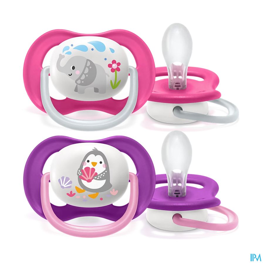 vignette Avent Sucette Ultra Air Girl Animal 6/18mois Scf080/08 X2