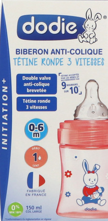 produit Dodie Initiation+ Biberon Anticolique Rose Poupe 0/6mois 150ml