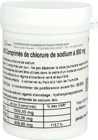produit COOPER COMP CHLORURE SODIUM 0,50G-250G