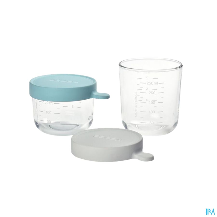 vignette Beaba Coffret Verre Multiportions Airy Green + Light Mist 150ml + 250ml