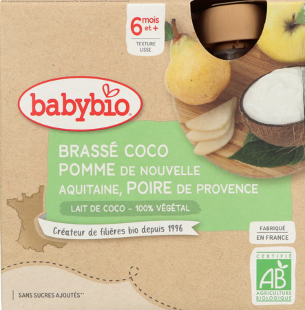vignette BABYBIO GOURD BRASSE COCO POM POIR 4*85G