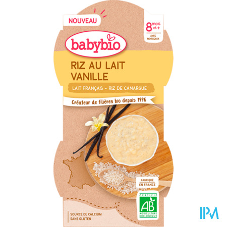 vignette BABYBIO RIZ LAIT VANILLE 8M 2X100G