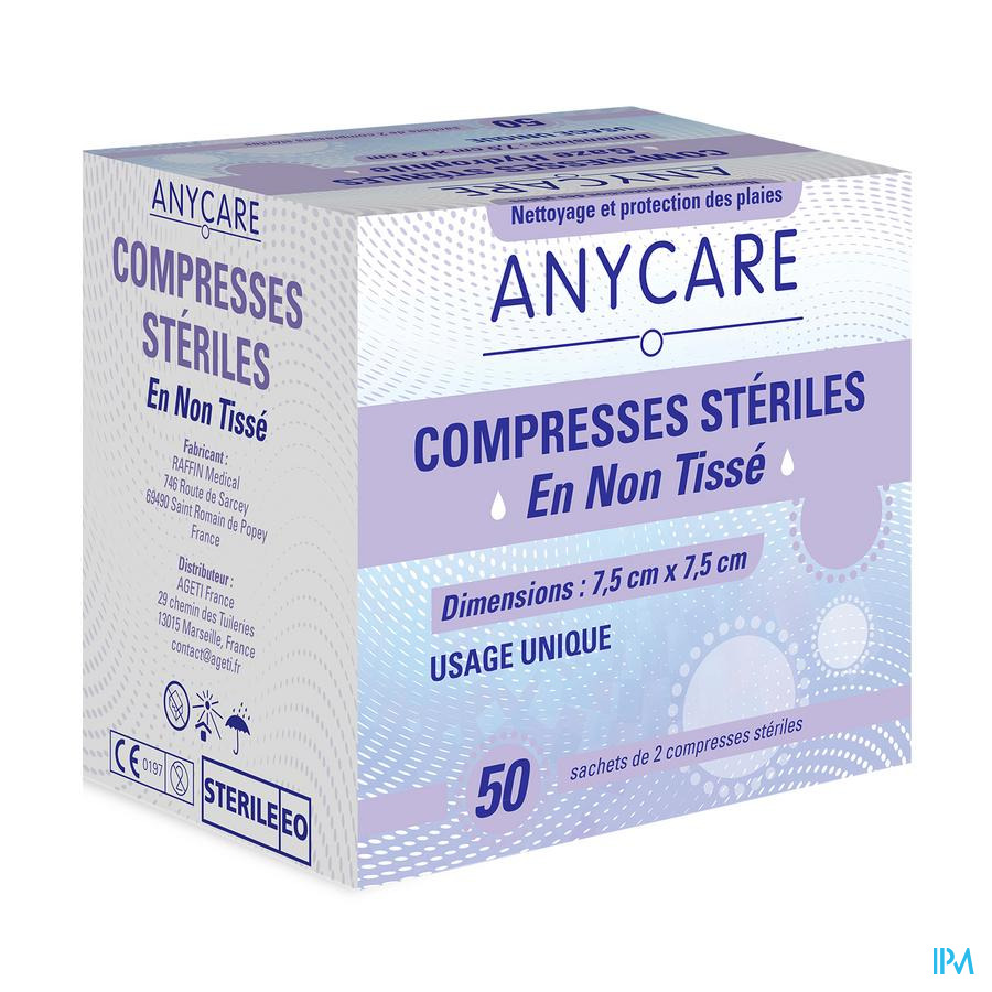 vignette Anycare Compresse Sterile Non Tissee 7cm5 X 7cm5 50