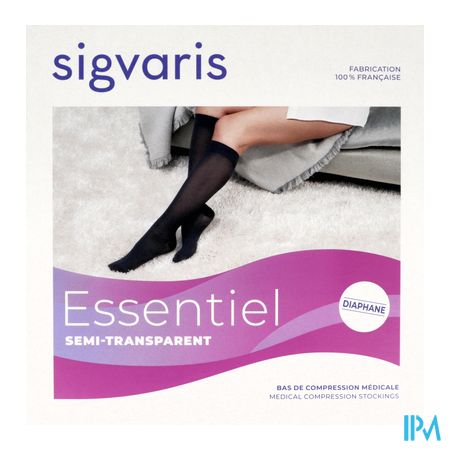 vignette Sigvaris3 Essentiel Semitransparent Bas Cuisse Autofixant Pied Ouvert Dune Long Medium