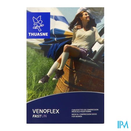 vignette Thuasne Venoflex2 Fast Lin Femme Chaussette Ligne Azur Normal T1