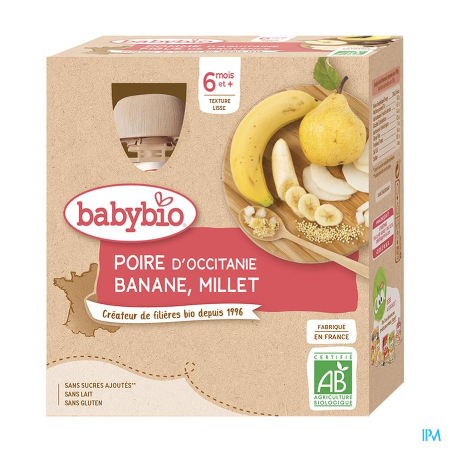 vignette BABYBIO MES FRUITS POIRE/BANANE 4X90G