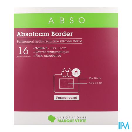 vignette Marque Verte Absofoam Border Pansement Hydrocellulaire 10cm X 10cm 16