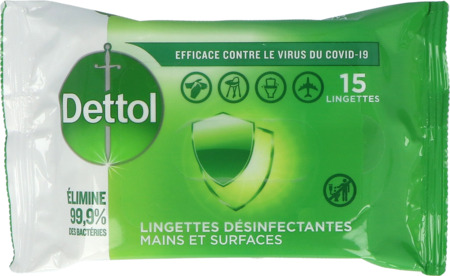 produit Dettol Lingette Hygiene Parfait Original 15