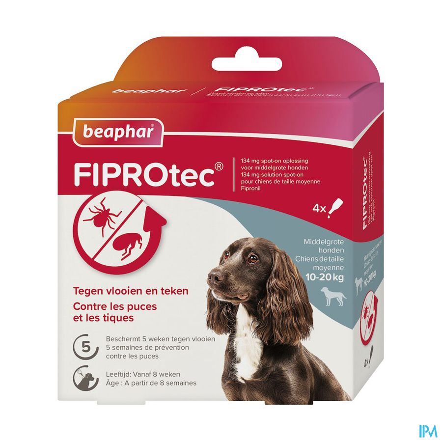 vignette BEAPHAR FIPROTEC 134MG 10-20KG 4X1,34ML