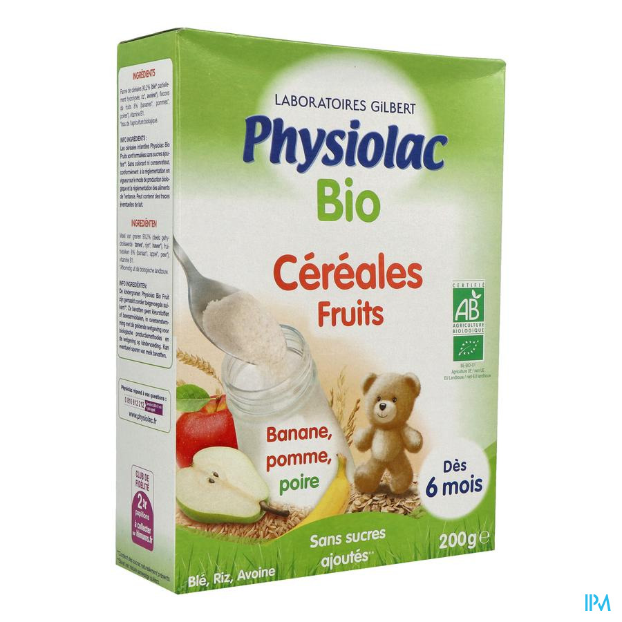 vignette Physiolac Bio Cereales Fruits +4mois 200g