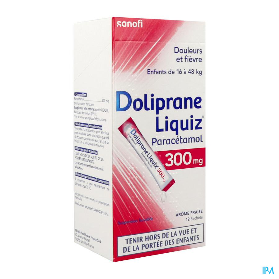 vignette Dolipraneliquiz 300mg Sans Sucre Sachet 12