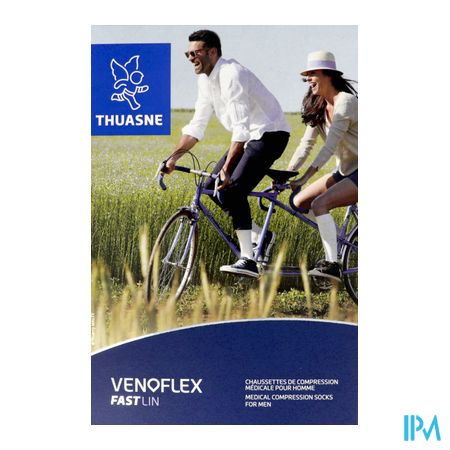 vignette Thuasne Venoflex2 Fast Lin Homme Chaussette Bleu Azur Normal T2