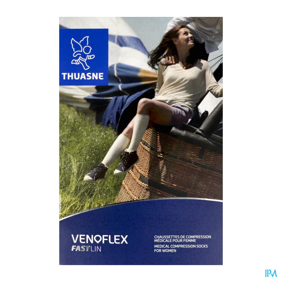 vignette Thuasne Venoflex2 Fast Lin Femme Chaussette Ligne Natur Long T4
