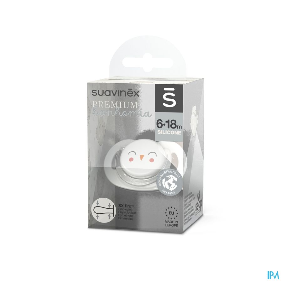 vignette Suavinex Sucette Silicone Symetrique Sx Pro Bonhomia Beige 6/18m