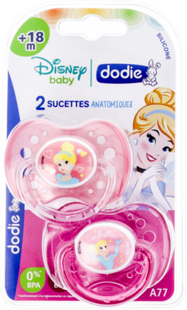 vignette Dodie Sucette Anatomique Silicone Cendrillon A77 +18mois X2