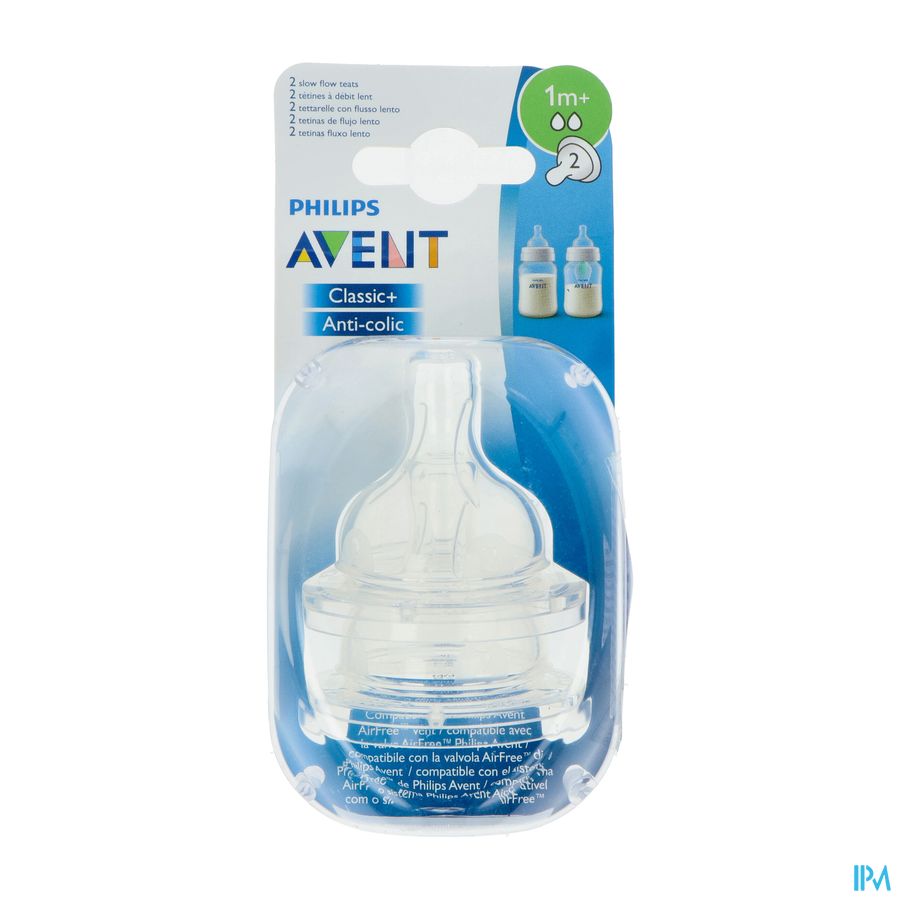vignette Avent Tetine Classic+ Anti Coliq Debit Lent 1mois+ Scf632/27 X2