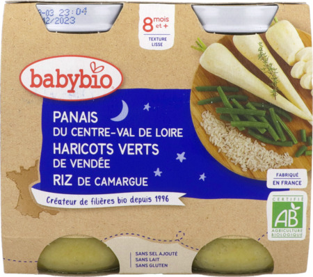 vignette BABYBIO PM PANAIS/HARICOTS/RIZ 2X200G