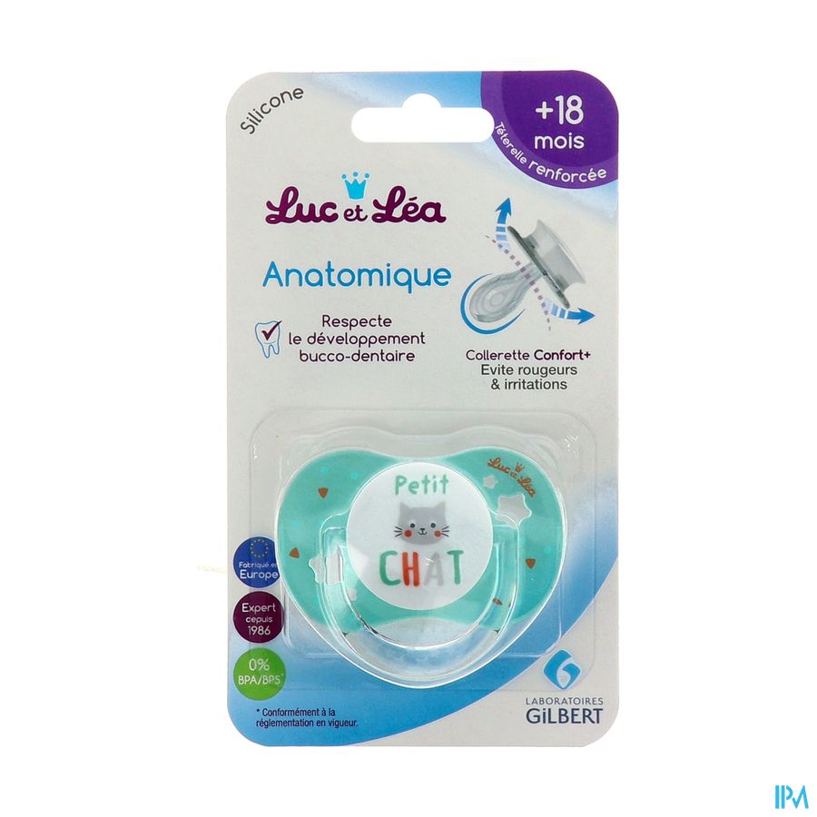vignette Luc Et Lea Sucette Anatomique Petit Chat Anneau +18m