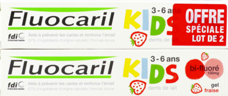 vignette Fluocaril Kids Dentifrice 3/6ans Fraise 50ml X2