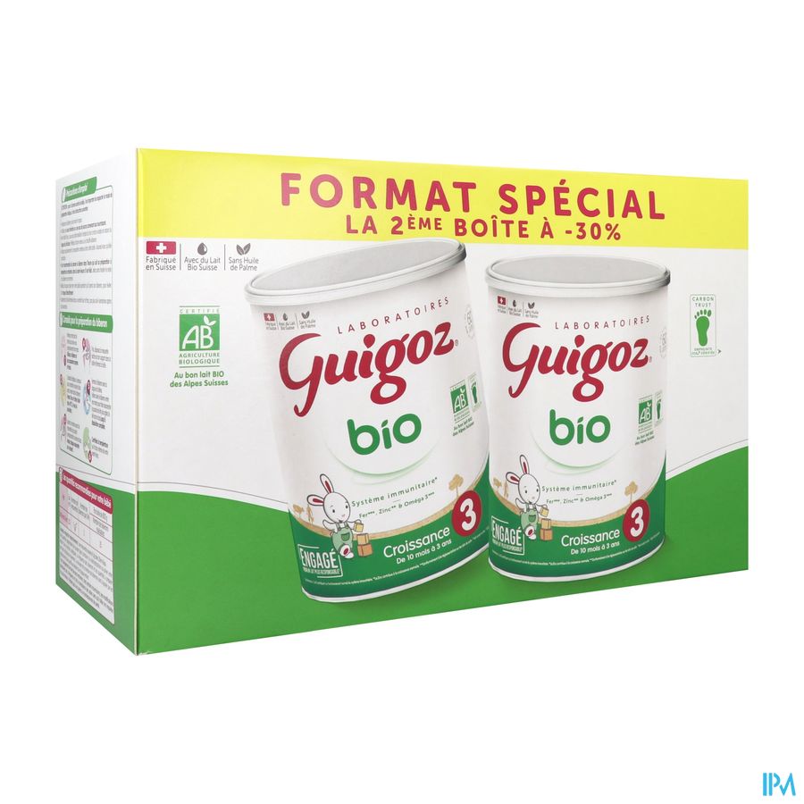 vignette Guigoz 3 Croissance Bio Poudre 800g X2