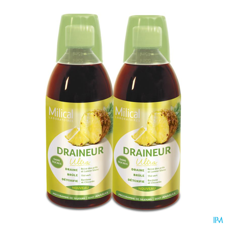produit Milical Draineur Ultra Ananas Solution Buvable 500ml X2
