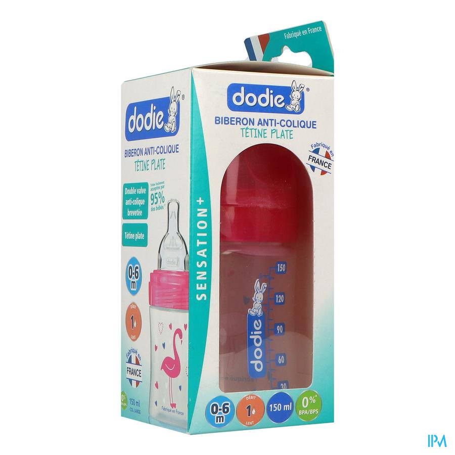 vignette Dodie Sensation+ Biberon Fushia Flamant 0/6mois 150ml