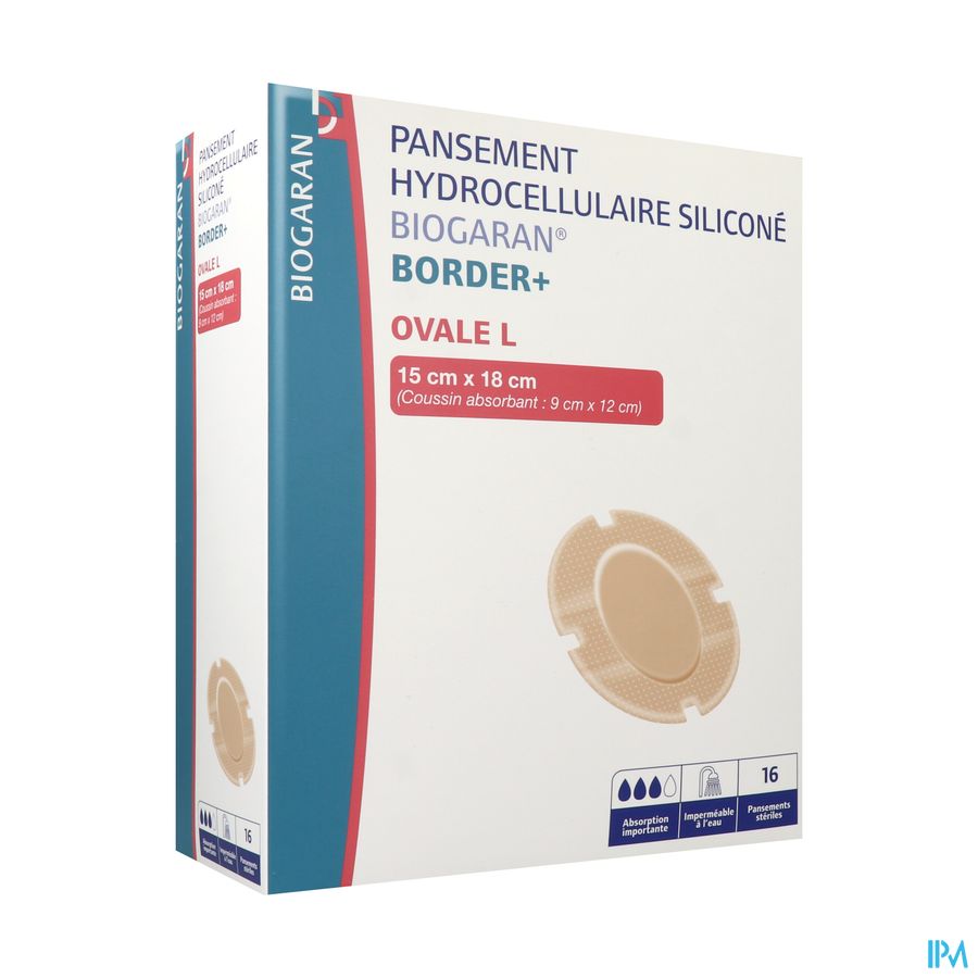 vignette Biogaran Border + Ovale Pansement Hydrocellulaire Silicone l 15cm X 18cm 16