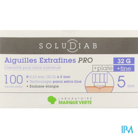 vignette Marque Verte Soludiab Aiguille Pour Stylo Insuline Extrafine Pro 5mm G32 100