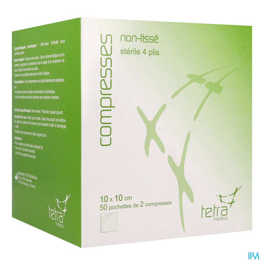 vignette Tetra Compresse Non Tissee Sterile 10cm X 10cm Sachet 2 X50