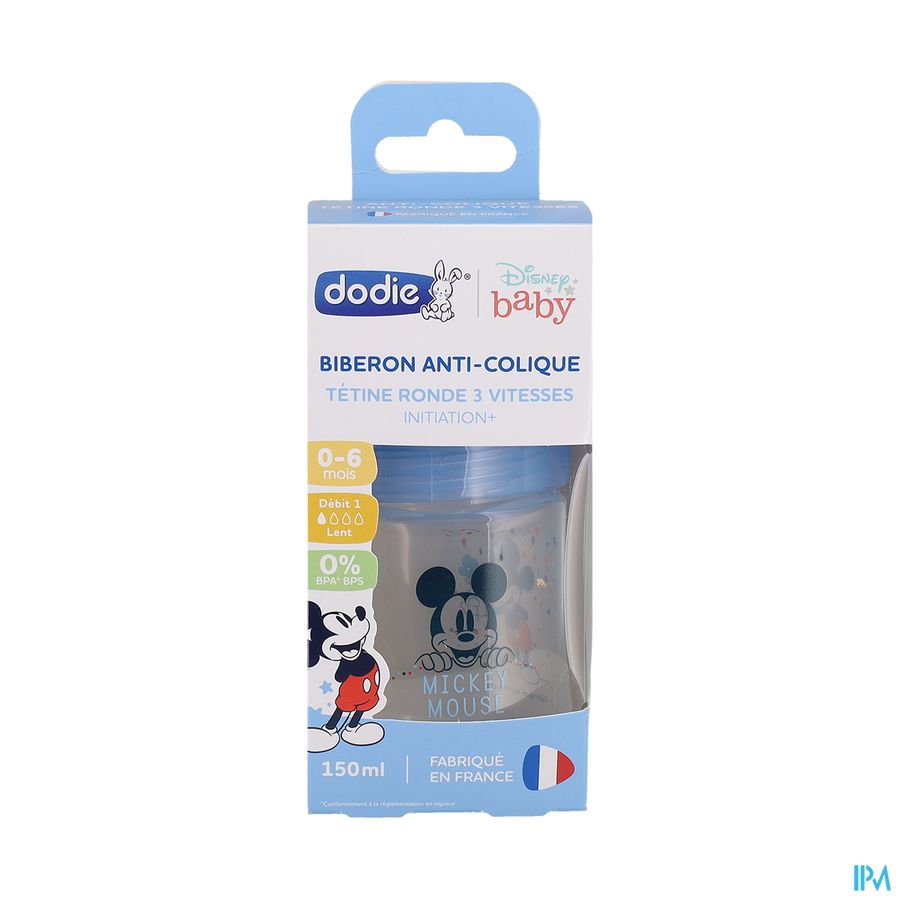vignette Dodie Initiation+ Biberon Anticolique Mickey Bleu 0/6mois 150ml