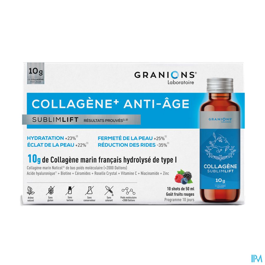produit Granions Collagene+ Beaute Sublimlift Gout Fruits Rouges Shot 50ml X10