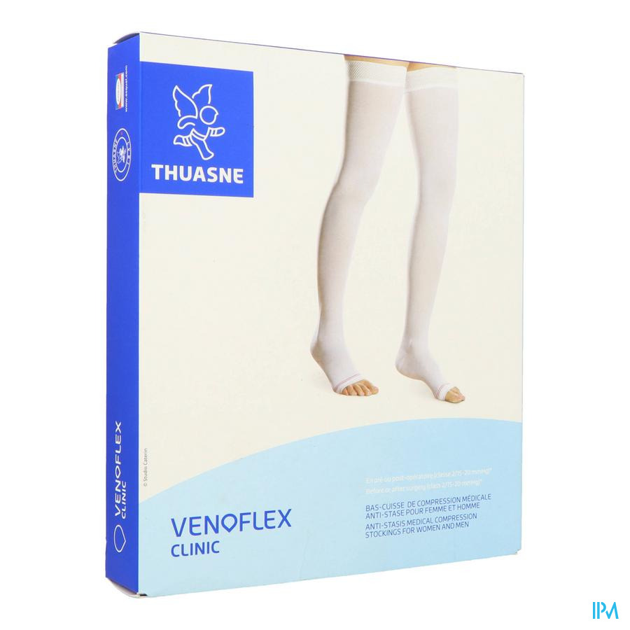 vignette Thuasne Venoflex1 Clinic Bas Cuisse Autofixant Blanc Normal T2