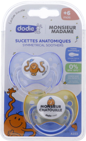 vignette Dodie Sucette Anatomique Silicone M Chatouille A103 +6mois X2